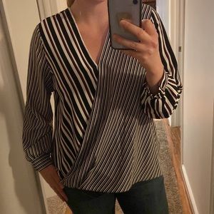 Alfani black white and red striped blouse.